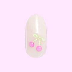 Puffy Cherry Bows - Press On | Medium | Oval